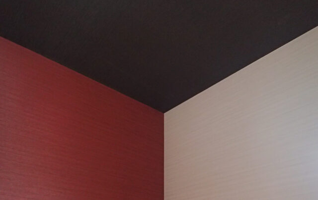 【black & white 寝室の壁紙（クロス）を張り分け】独楽蔵の木造新築住宅の画像