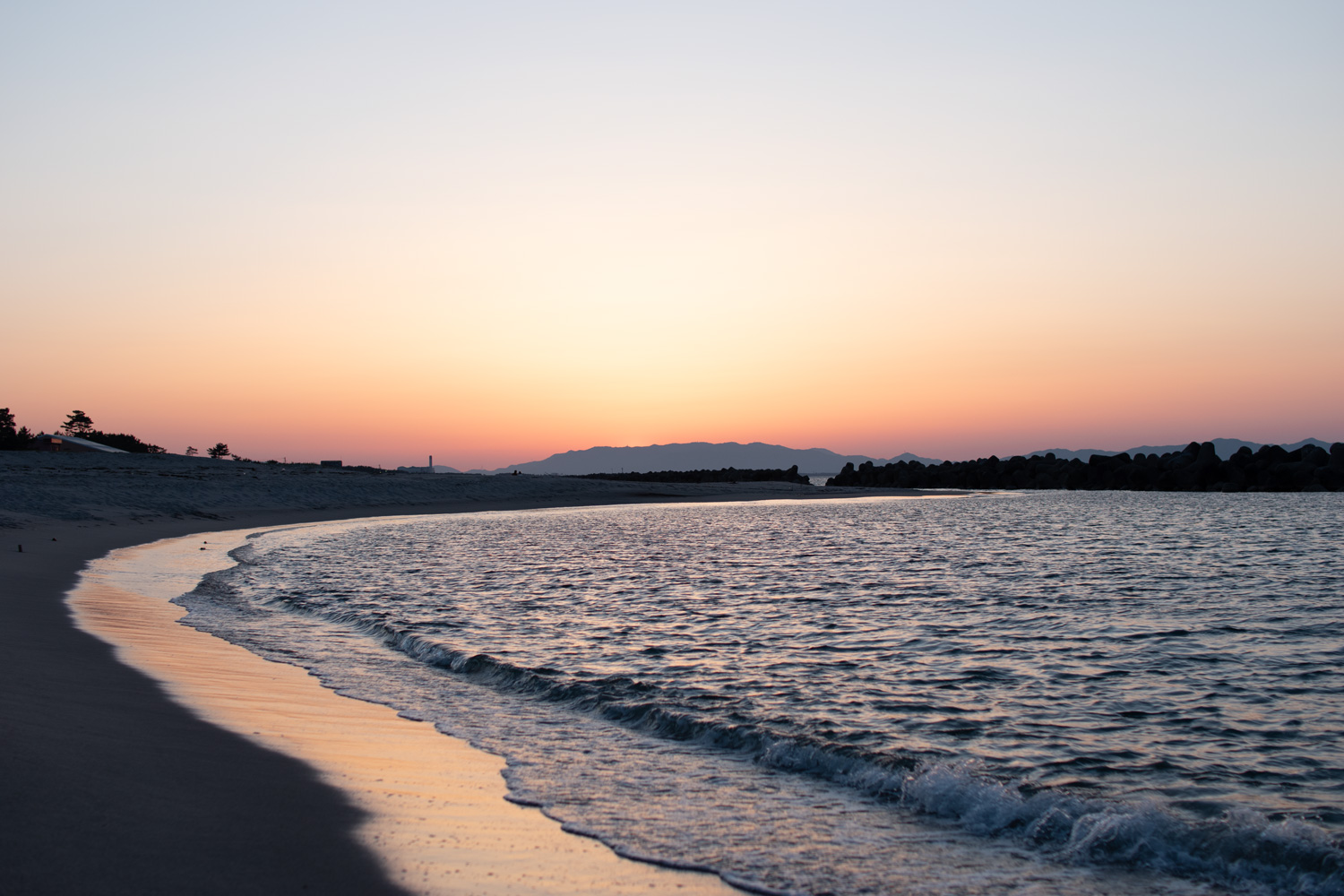 弓ヶ浜半島の砂浜 夕日の眺め